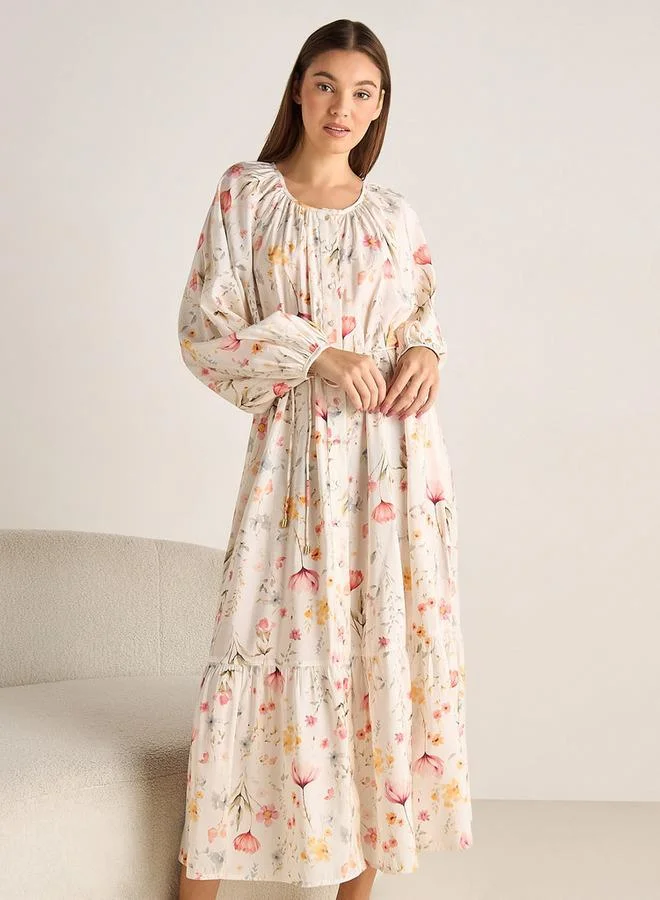 سبلاش فيڤ Night Dress Long Sleeves Rope Tie-Up Belt